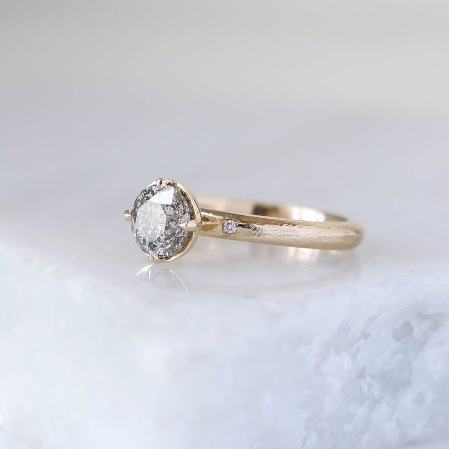 Round salt and pepper diamond engagement ring