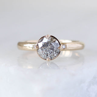 Round salt and pepper diamond engagement ring