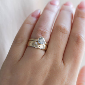 Round salt and pepper diamond ring with wide wedding band