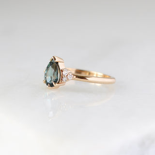 Pear Teal Green Sapphire Ring quarter side view