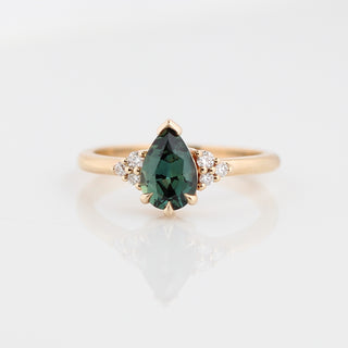 Pear Teal Green Sapphire Ring detailed front view