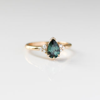 Pear Teal Green Sapphire Ring quarter front view