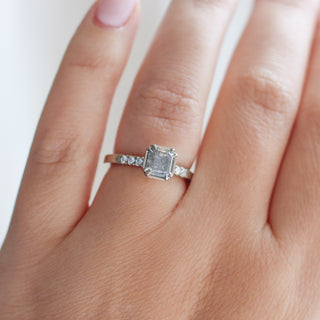 1.18ct Emerald Cut Salt & Pepper Diamond Ring on hand