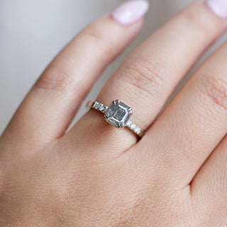 1.18ct Emerald Cut Salt & Pepper Diamond Ring on hand