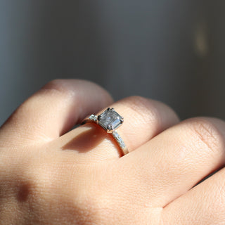 1.18ct Emerald Cut Salt & Pepper Diamond Ring on hand quarter view