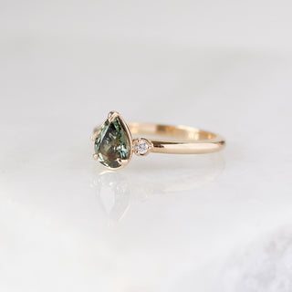 Lagoon Pear Green Sapphire Ring quarter view