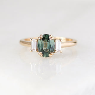 Trilogy Oval Green Sapphire Ring detailed front view