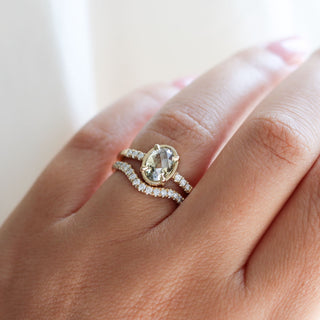  Oval Champagne Salt & Pepper Diamond Ring paired with diamond golden band worn on hand