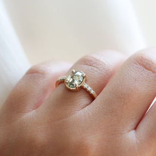  Oval Champagne Salt & Pepper Diamond Ring worn on hand 
