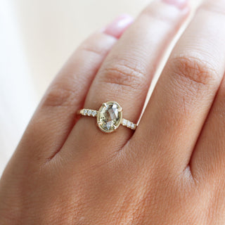  Oval Champagne Salt & Pepper Diamond Ring worn on hand front view