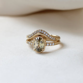 Oval Champagne Salt & Pepper Diamond Ring paired with diamond wave band front view