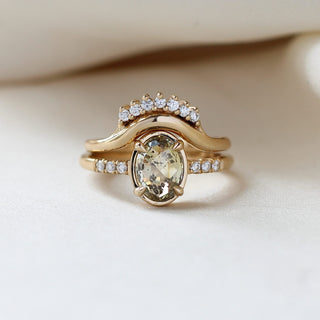  Oval Champagne Salt & Pepper Diamond Ring paired with crown diamond gold ring