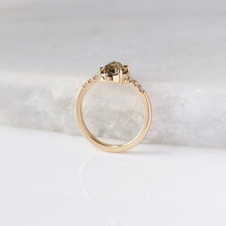  Oval Champagne Salt & Pepper Diamond Ring profile view with marble