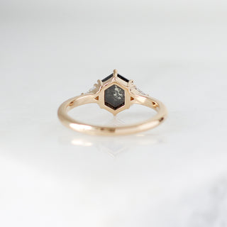 Hexagon Cut Black Diamond Ring rear view
