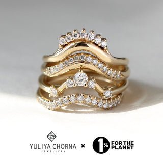 Gold stacking bands inlaid with ethically sourced diamonds and handcrafted in the Yuliya Chorna Toronto studio.