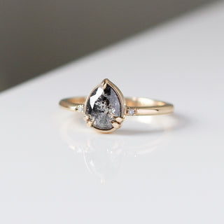 Pear Cut Salt & Pepper Diamond Ring quarter front view 