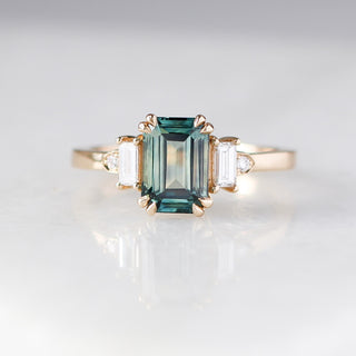 Emerald Cut Teal Sapphire Ring front view