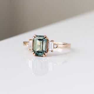 Emerald Cut Teal Sapphire Ring quarter view