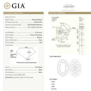 0.46ct 4.71x3.96x2.93mm GIA VS2 Fancy Vivid Green Oval Brilliant 24135-01