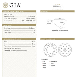 3.65ct 10.59x10.46x5.36mm GIA VS1 K Antique Old European Cut 21678-01