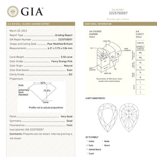 0.50ct 6.21x3.75x2.84mm GIA SI2 Fancy Orangy Pink Pear Brilliant 24130-01