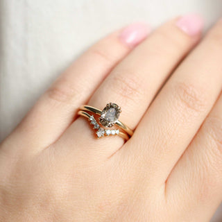 Champagne salt and pepper diamond solitaire ring wedding set on hand