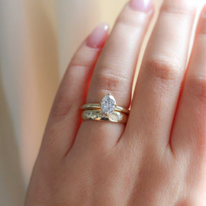 Domed diamond ring wedding set on hand