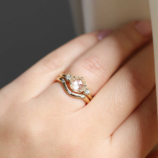 Three diamond contour band wedding set on hand