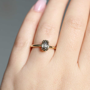 Champagne salt and pepper diamond solitaire ring on hand