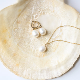 Pearl Drop Charms necklaces and earrings detailed top view