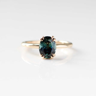 Teal sapphire solitaire ring front view