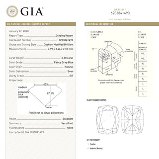 0.30ct 3.99x3.44x2.31mm GIA SI1 Fancy Grey-Blue Cushion Brilliant 24142-01