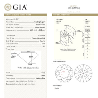 0.30ct 4.43x4.41x2.45mm GIA SI2 Fancy Intense Pink Round Brilliant 24144-01