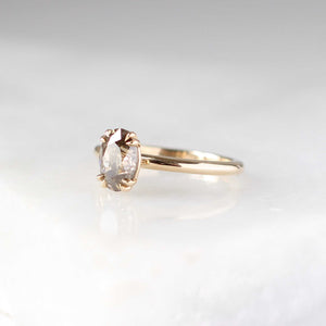 Champagne salt and pepper diamond solitaire ring side view