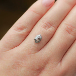 Hexagon shaped salt and pepper diamond on hand