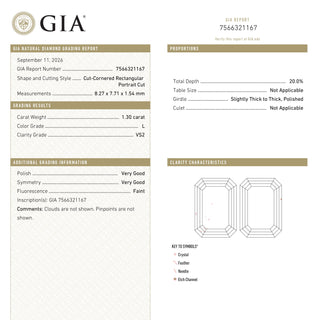 1.30ct 8.27x7.71x1.54mm GIA VS2 L Cut Corner Square Portrait Cut 28328-01