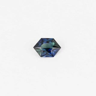 Hexagon shaped teal sapphire front view