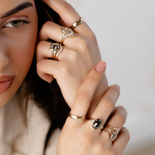 Oval Black Diamond Ring styled on hand