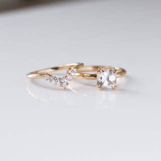 Asscher Cut Sapphire Ring along with Diamond crown gold band side view