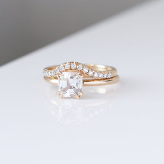 Asscher Cut Sapphire Ring paired with diamond wave band