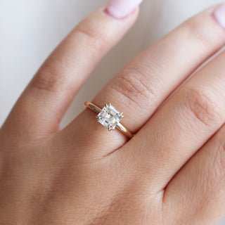 Asscher Cut Sapphire Ring being worn