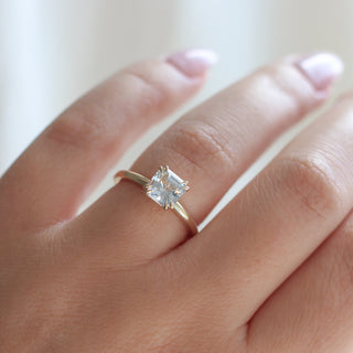 Asscher Cut Sapphire Ring being worn front detail view