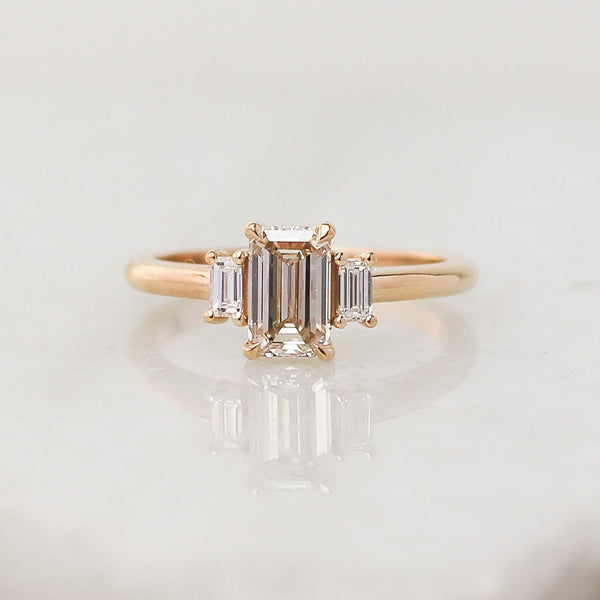 Emerald cut champagne diamond engagement ring