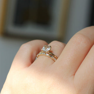 Claire White Lab Diamond Band paired with square diamond ring on hand side profile view