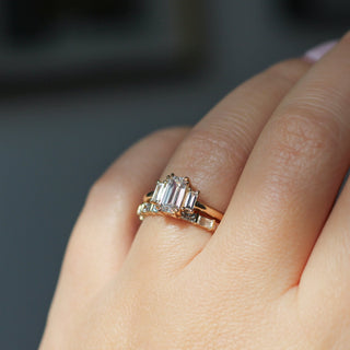 Claire White Lab Diamond Band paired with 3 diamond gold band worn on hand