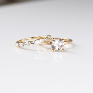 Claire White Lab Diamond Band paired with square diamond gold ring front profile view