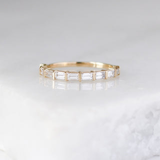 Claire White Lab Diamond Band front view on marble