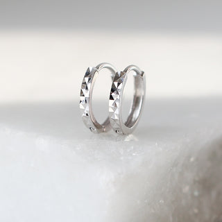 Clara Diamond Cut Hoops in white gold side detail view