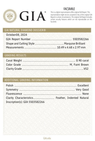 GIA report for 0.90ct marquise champagne diamond
