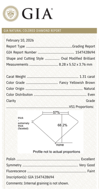 GIA report for 1.31ct oval champagne diamond